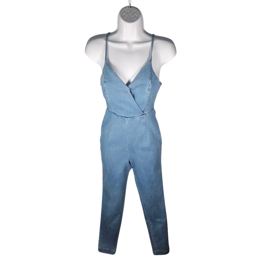 0093 Highway Jeans Spaghetti Strap Jumpsuit Small Sleeveless Stretch Blue Denim